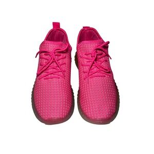Wanted Hot Pink Mesh Lace Up Athletic Sneakers Rainbow Sole Size 10
